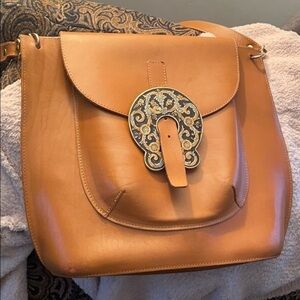 maurizio Tutti Vintage Hard Leather With Repurposed Large Enameled Crossbody